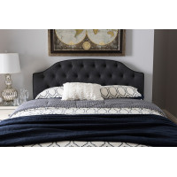 Baxton Studio BBT6620-Dark Grey-Queen HB-H1217-20 Windsor Modern and Contemporary Dark Grey Fabric Upholstered Scalloped Buttoned Queen Size Headboard